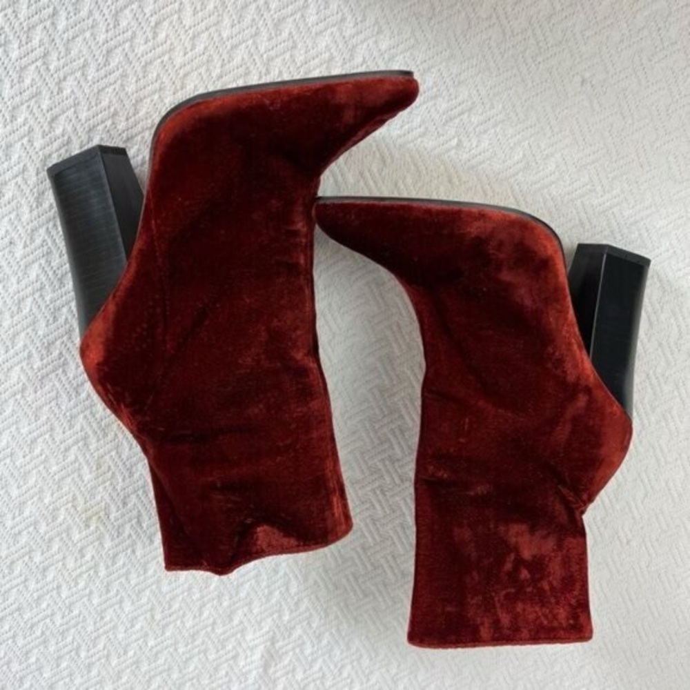 Zara Basic Womens EU 39 US 9 Red Orange Velvet Pump Heeled Booties Boots Cowboy - Picture 9 of 13